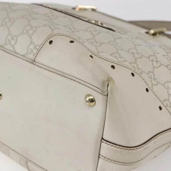 GUCCI GG Canvas Guccissima Tote Bag Leather Ivory Gold 145998 Auth 154640